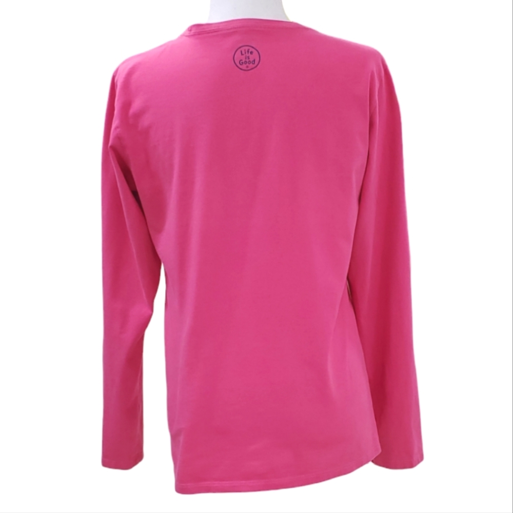Life is Good long sleeve t-shirt women's large pink amingo dog outline graphic - Picture 2 of 15